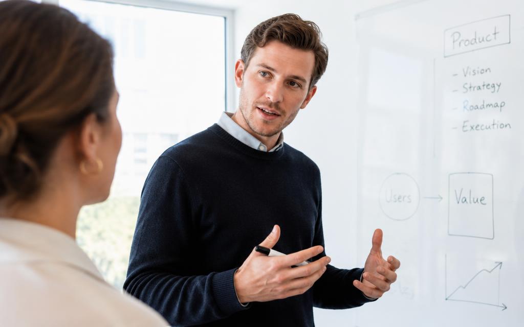 Rådgiver forklarer AI-muligheder ved whiteboard